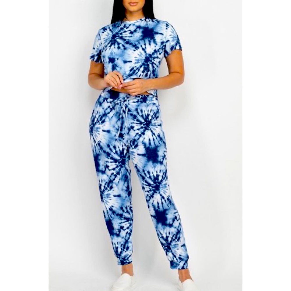 Cropped Top High Waisted Tie Dye Loungewear Set